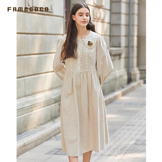 Famecoco范可儿连衣裙纯棉娃娃领高腰文艺女装长裙FAB8FA011 商品图3