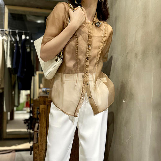 【顺丰包邮】80142 洛诗琳高级感100%真丝8mm欧根纱蜜蜂荷叶衬衣22603 商品图2