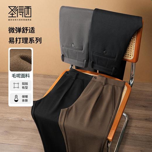 【易打理】圣得西冬季新款保暖毛呢休闲裤日常男款裤子有弹力2462913030 商品图0