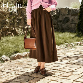 OLrain欧芮儿咖色半身裙女秋季2024年新款百搭通勤中长款伞裙