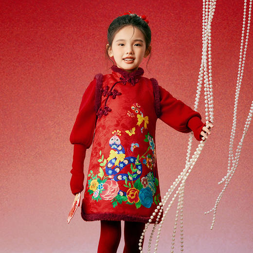 年衣童装儿童连衣裙2025新款女童背心裙秋冬季中式新年拜年服 商品图0