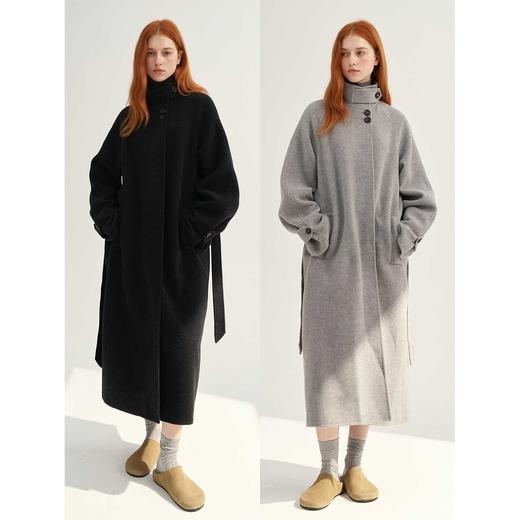 MAISON CECILE深灰/浅灰羊绒羊毛软糯蓬松感宽松立领大衣 商品图0