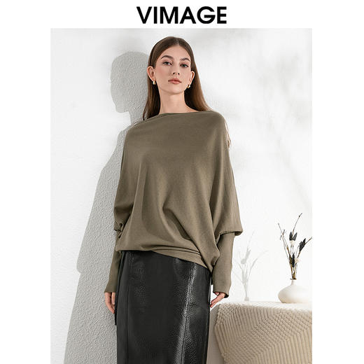 VIMAGE纬漫纪秋季新款落肩圆领慵懒时尚毛衣针织衫VC2401306 商品图1