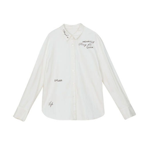 谜底大廓形衬衫女2024冬季新品休闲落肩袖字母刺绣衬衣244MC1691 商品图4