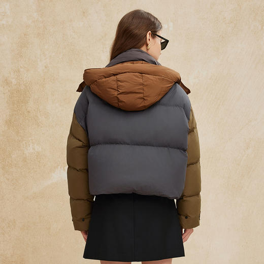 PR001斯尔丽24新款高保暖轻盈时尚撞色廓形百搭甜酷短款白鸭绒羽绒服 商品图7