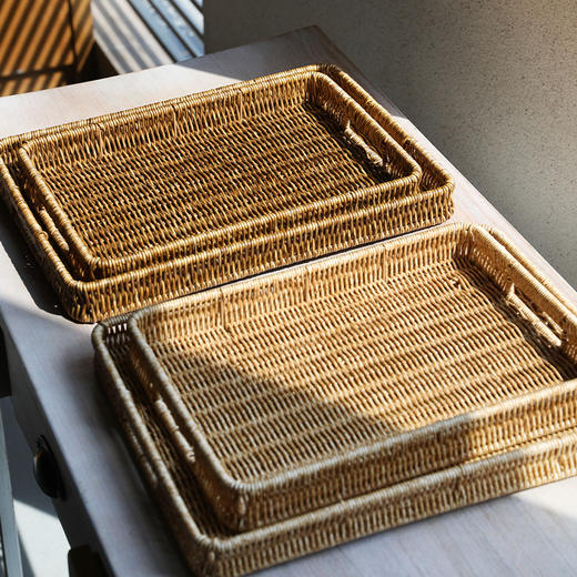 【浅咖色/深咖色】娜家仿藤塑编抽手收纳盘 商品图2