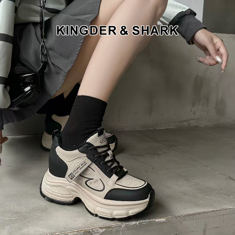 经典鲨2024年冬季款时尚拼色系带平底加绒保暖运动老爹鞋女KW279-D58361