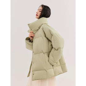 棉仓347615001-立领重磅宽松面包服女90白鹅绒秋冬可拆卸领羽绒服短款外套