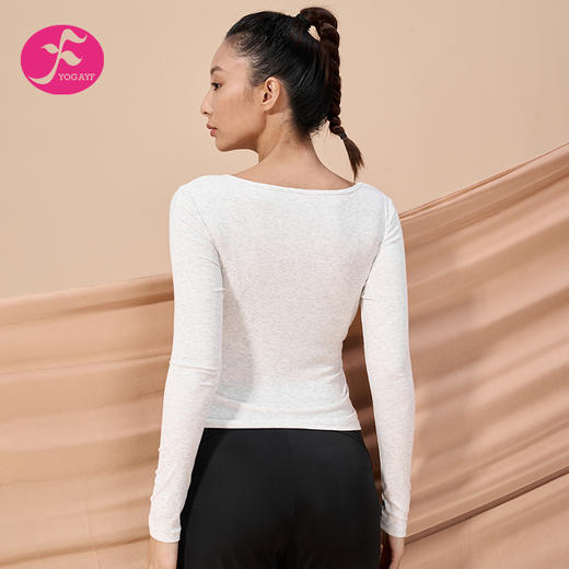 一梵新款莫代尔罗纹褶皱收腰修身上衣运动长袖上衣圆领显瘦服内搭3色瑜伽罩衫上衣 商品图5