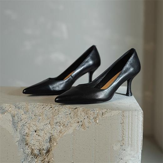 【阿么古纹马皮鞋】真皮底纯色职业高跟鞋6.5CM细跟高级感浅口单鞋 商品图2