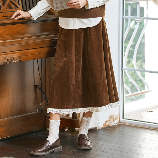 Famecoco范可儿文艺花边伞裙秋冬中长款可爱半身裙FAB8HA026 商品图1