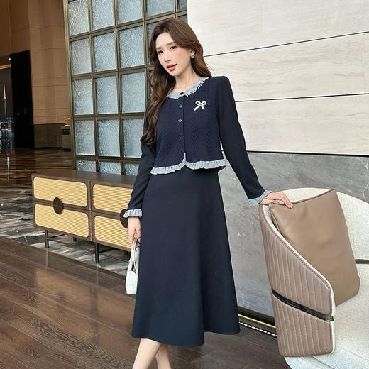 奢姿大码女装2024秋冬假两件针织时尚连衣裙胖妹妹气质小立领裙子9944891096 商品图3