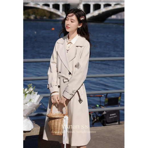 鹿向南《莱茵河畔》中长款风衣女2024新款秋季气质收腰英伦风外套 商品图2