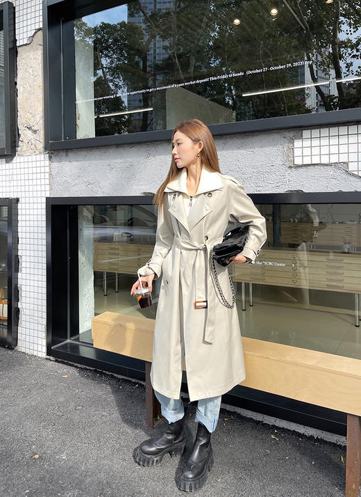 反领假两件撞色长风衣 9521010074 商品图8