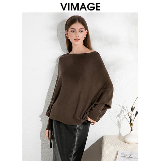 VIMAGE纬漫纪秋季新款落肩圆领慵懒时尚毛衣针织衫VC2401306 商品图2