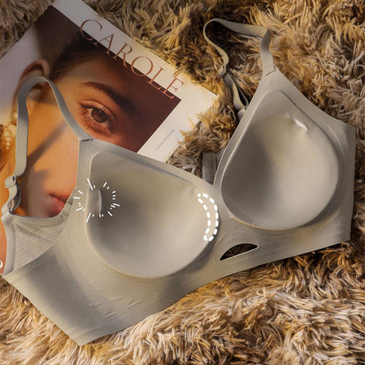 乳胶内衣女小胸聚拢果冻胶半固定杯镂空小心机字母肩带性感文胸罩 商品图3