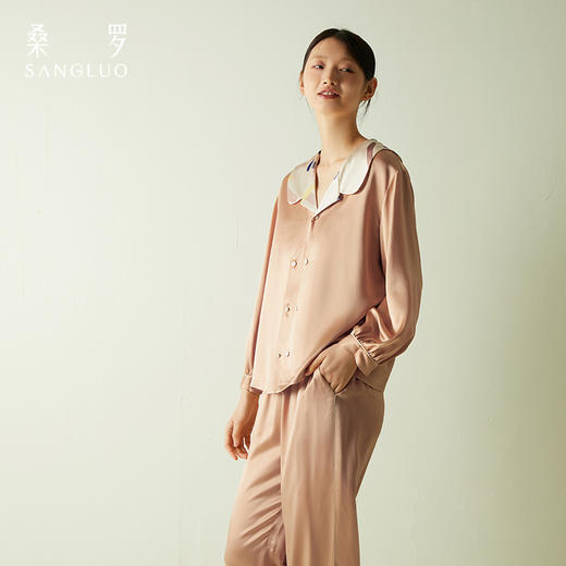 快乐源泉】桑罗糖霜印花多巴胺真丝睡衣套装女印花长袖宽松两件套 商品图4