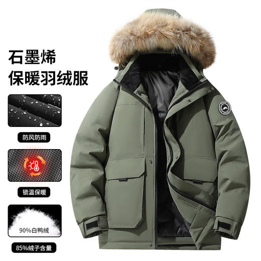【三防石墨烯】【可拆卸毛领】【新款DXC】大依优型大码连帽羽绒服90白鸭绒保暖加厚加肥加大上衣男士外套胖子 商品图0