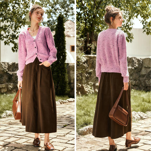 OLrain欧芮儿咖色半身裙女秋季2024年新款百搭通勤中长款伞裙 商品图1