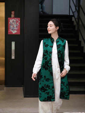 FAB富贵牡丹漳缎中长款马甲