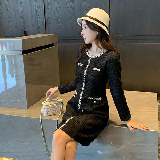 奢姿2025年秋装新款大码女装法式小香风裙子胖妹妹织带圆领连衣裙9944826624 商品图1