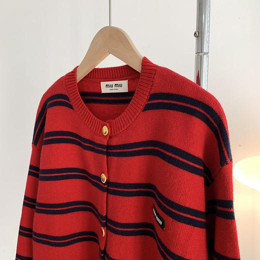 miu家敲好看的红色条纹羊毛毛衣开衫！ 商品图10
