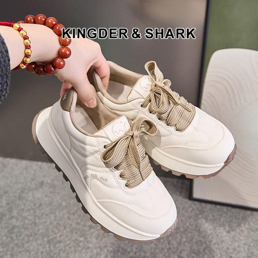 经典鲨2024年冬季款韩版舒适平底系带加绒保暖跑步休闲鞋女KW317-D58021 商品图0