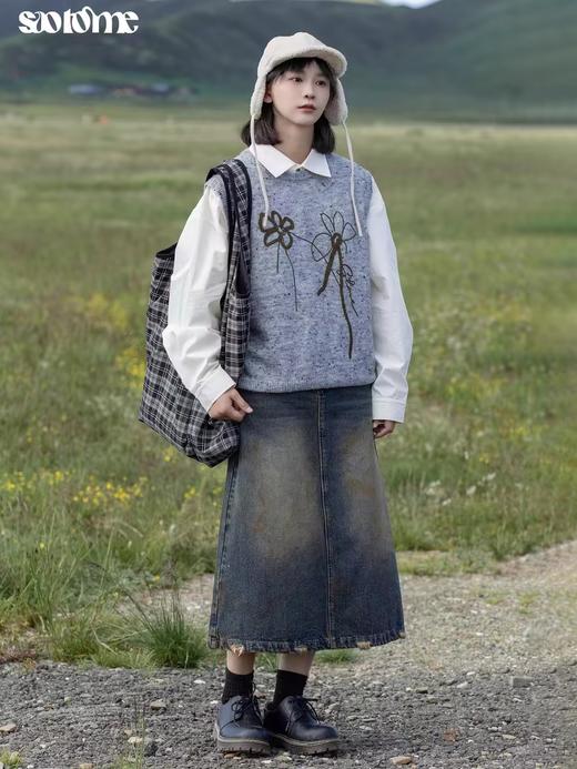 早乙女惠子saotome/STMMY243233/彩点刺绣鲜花毛衣背心 商品图2