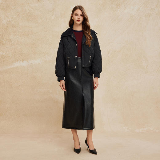 PR008斯尔丽24新款时尚甜酷风设计感短款针织翻领廓形减龄显高鸭绒羽绒服 商品图7