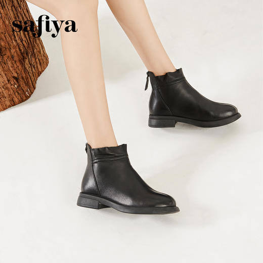 Safiya/索菲娅 2024冬季英伦羊皮方跟后拉链百搭休闲瘦瘦短靴 SF44116009/SF44118009 商品图0