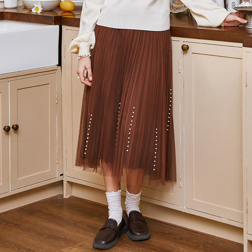 Famecoco范可儿松紧腰半身纱裙秋冬中长款FAB8HA023 商品图0