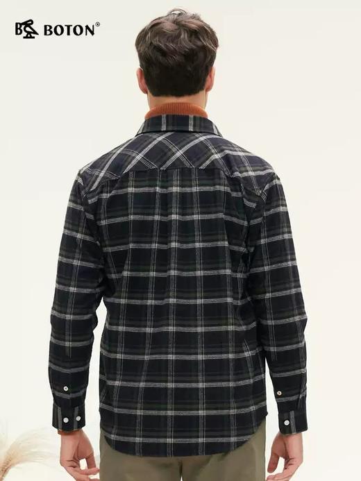 波顿秋冬季男士长袖红蓝色格子衬衫高端美式休闲上衣 商品图2