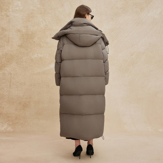 PR002斯尔丽2024年冬季新款高充绒带帽立领简约廓形长款通勤白鸭绒服 商品图4