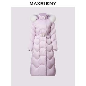 MAXRIENY2024时尚女士连帽收腰中长款加厚保暖冬季冬羽绒服大毛领(货号:MF85DC754)
