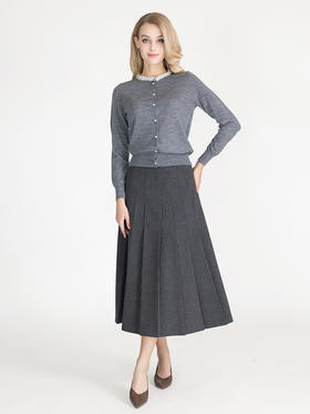 LIZZY早秋优雅简约风高腰百搭A字百褶通勤气质显瘦半身裙8078