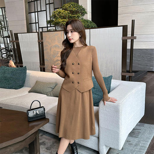 奢姿2025秋冬季新款大码女装马甲针织裙两件套胖妹妹气质名媛套装9844926855 商品图0