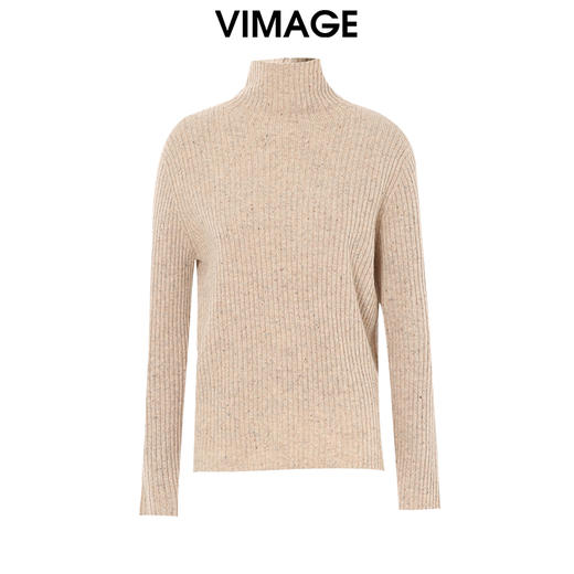 VIMAGE纬漫纪舒适保暖高领燕麦色100%绵羊毛针织衫24冬季新款VC2401302 商品图6