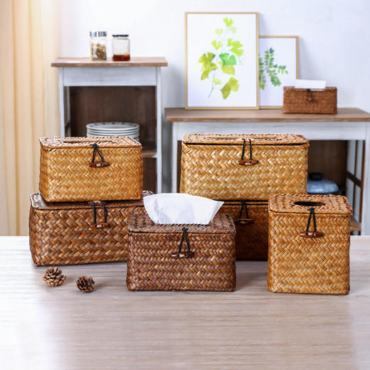 【咖色/橙色】娜家手工编织纸巾盒 商品图3