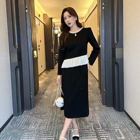 奢姿大码女装2025秋冬减龄镂空两件套胖妹妹荷叶边拼接时尚套装9943991161