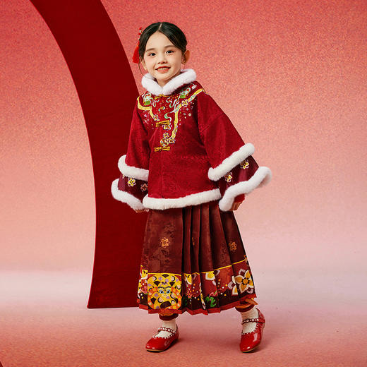 年衣童装汉服唐装女童冬季儿童马面裙套装宝宝新年礼服拜年服加绒（送花盈仙羽发饰） 商品图5