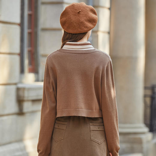 Famecoco范可儿圆领菱格提花短款毛衣女冬FAB8DB045 商品图3