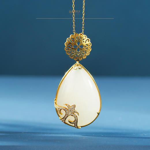新疆国玉盟世玉和田玉金镶羊脂玉挂件 新疆系列【瑶池灵韵】【带证书·顺丰物流】 商品图0