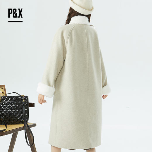 P&X设计师女装冬款加厚时尚洋气呢料长款外套 824413225 燕麦色 商品图4