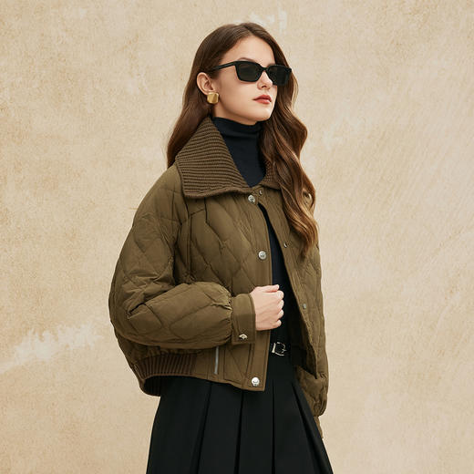 PR008斯尔丽24新款时尚甜酷风设计感短款针织翻领廓形减龄显高鸭绒羽绒服 商品图2