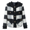 三彩2024冬季新款格纹双面呢大衣短款香风毛边圆领毛呢外套优雅女M 商品缩略图4