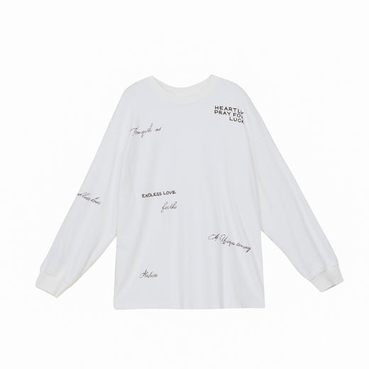 谜底圆领T恤长袖女2024冬新品休闲百搭宽松磨毛刺绣上衣244MT1658 商品图4