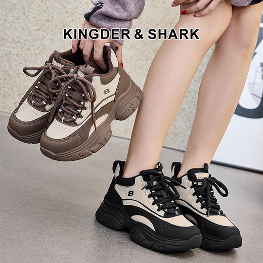 经典鲨2024年冬新款时尚拼色系带加绒保暖平底休闲跑步鞋女KW317-D58011 商品图0