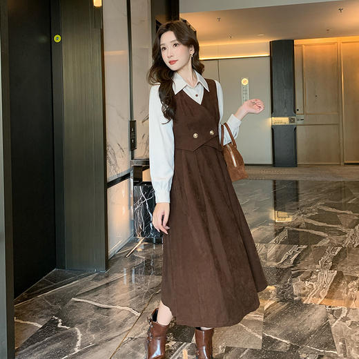 奢姿2025春季新款大码女装法式裙子胖妹妹马甲背心假两件连衣裙9943855119 商品图2