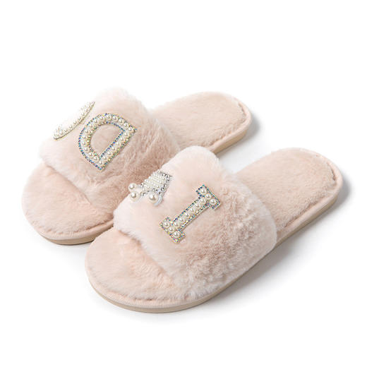 【轻松上脚，美美出门】IDO新婚结婚毛绒拖鞋女 室内居家防滑棉拖鞋 可爱加绒加厚 一字毛毛拖鞋秋冬款-QQ 商品图4