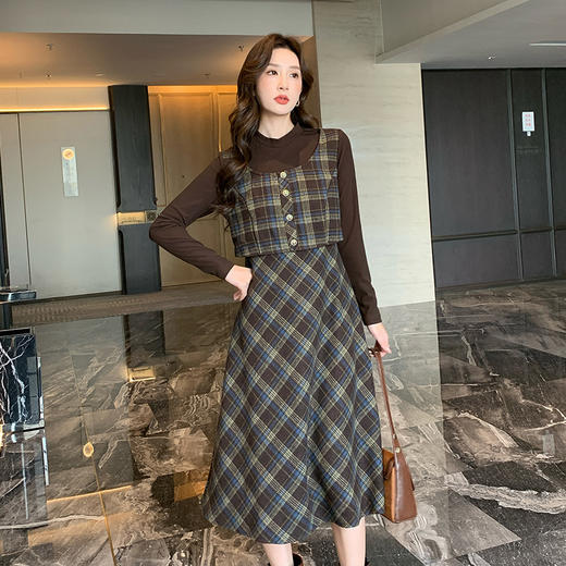 奢姿2025秋冬大码女装胖复古假两件半高领打底衫马甲背心连衣裙9944826838 商品图2
